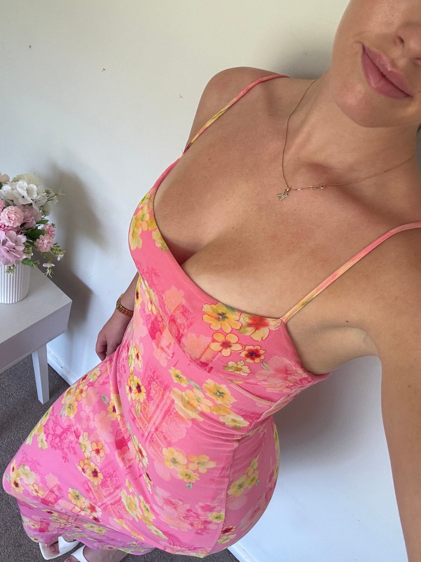 Pink And Yellow Floral Mesh Maxi